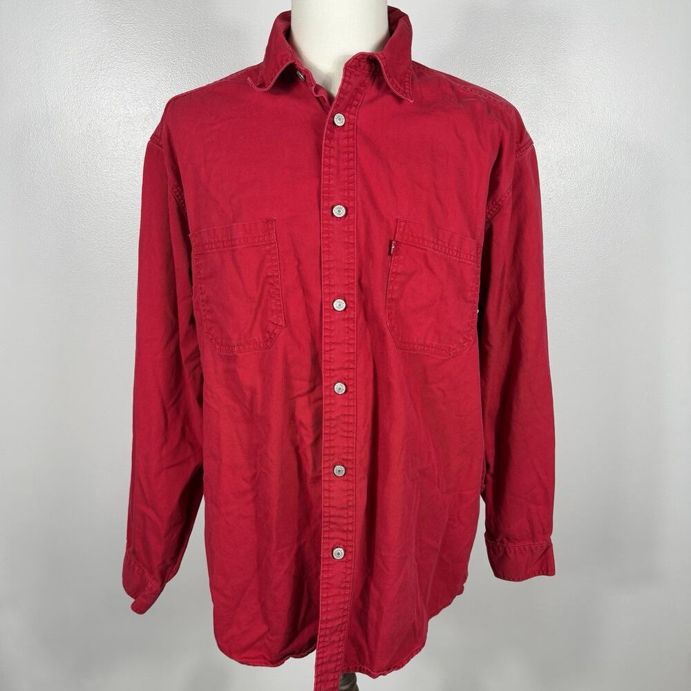 Levi’s Red Tab Men’s Large Red Button Front Work Shirt Long Sleeve Cotton